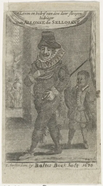 Titelpagina voor: A. de Castillo Solórzano, 't Leeven en bedrijf van den doorsleepen bedrieger, 1670
