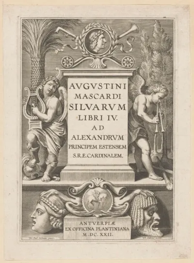 Titelpagina voor: A. Mascardi, Silvarium libri IV. Antwerpen, 1622