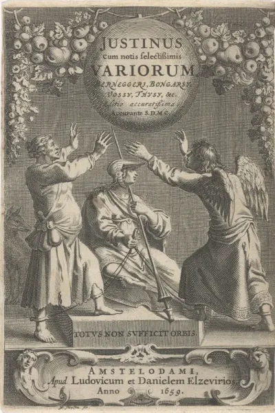 Titelpagina voor: A. Thysius, Justinus cum notis selectissimis variorum Berneggerj, Bongarsy, Vossy, Thysy, &c, 1659