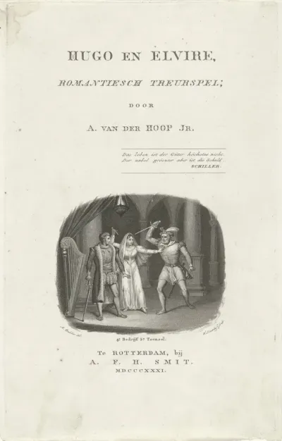 Titelpagina voor: Adriaan van der Hoop Jr,  Hugo en Elvire, romantiesch treurspel, 1831