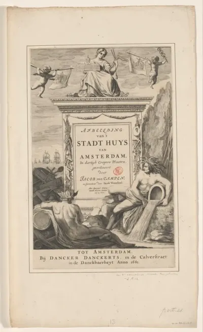Titelpagina voor: Afbeelding van 't stadt huys van Amsterdam, In dartigh Coopere Plaaten, geordineert door Jacob van Campen; en Geteeckent door Iacob Vennekool, 1661