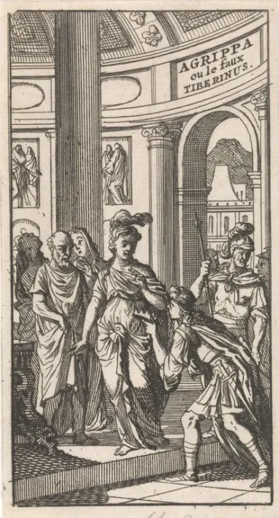 Titelpagina voor "Agrippa ou le faux Tiberinus", in: P. Quinault, Le theatre, deel II, 1697