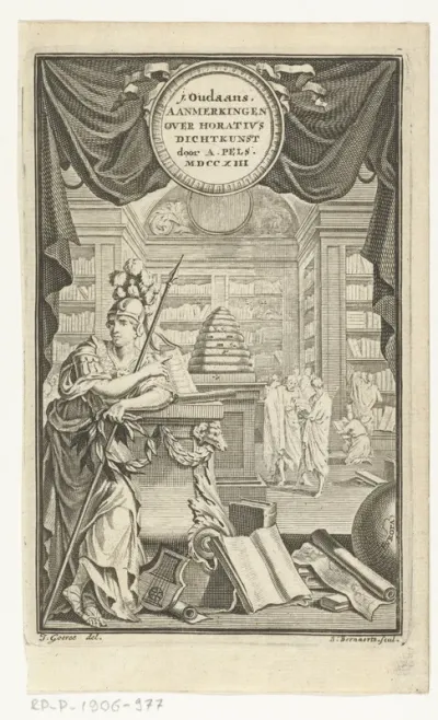 Titelpagina voor Andries Pels, J. Oudaans aanmerkingen over Q. Horatius Flaccus dichtkunst, op onze tyden en zeden gepast. Amsterdam, 1713