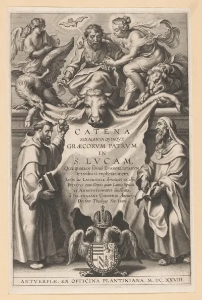 Titelpagina voor: B. Cordier, Catena sexaginta quinque graecorum patrum in S. Lucam, Antwerpen: 1628