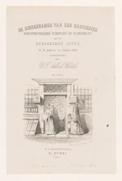 Titelpagina voor: Bartholomeus Theodorus Lublink Weddik, De binnenkamer van een kruidenier, 1852