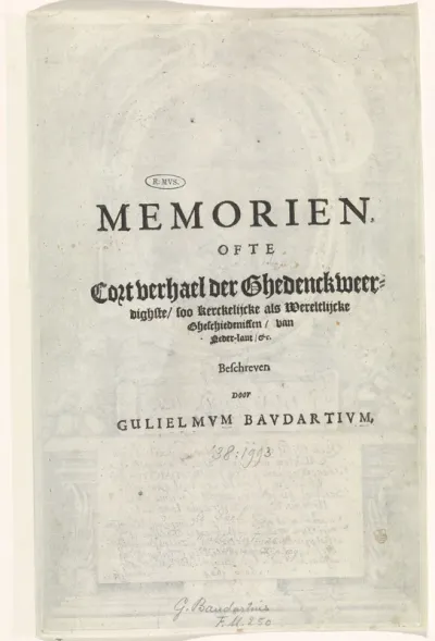 Titelpagina voor: Baudartius, Willem. Memoryen ofte Cort verhael der gedenck-weerdichste (...) gheschiedenissen, 1624