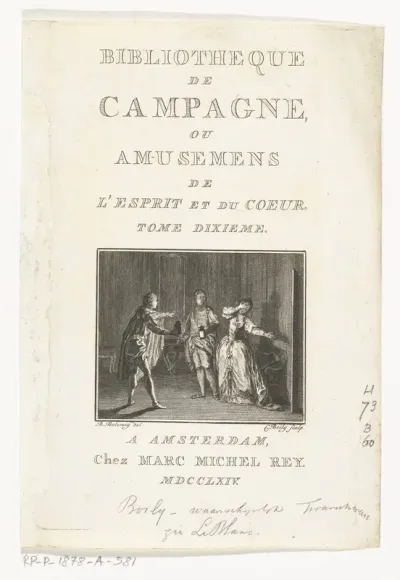 Titelpagina voor: Bibliothèque de Campagne. Tome dixième, Amsterdam, 1764