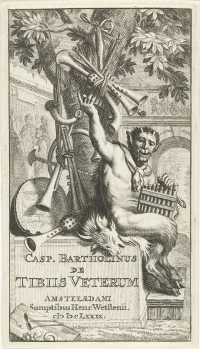 Titelpagina voor: C. Bartholinus, De tibiis veterum, et earum antiquo usu libri tres, 1679