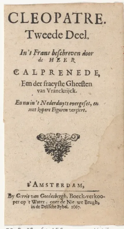 Titelpagina voor: Calprenède, La. Cleopatre. Tweede deel (...), 1667