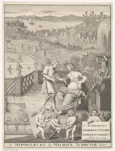 Titelpagina voor: Carolus Tuinman, De oorsprong en uitlegging van (...) Nederduitsche spreekwoorden, 1726.