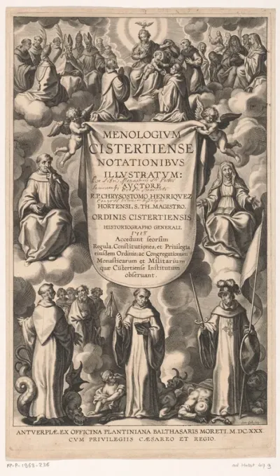 Titelpagina voor: Chrysostomus Henriquez, Menologium Cistertiense Notationibus illustratum, Antwerpen, 1630