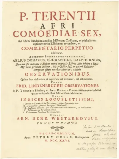 Titelpagina voor: Comoediae sex, Den Haag 1726