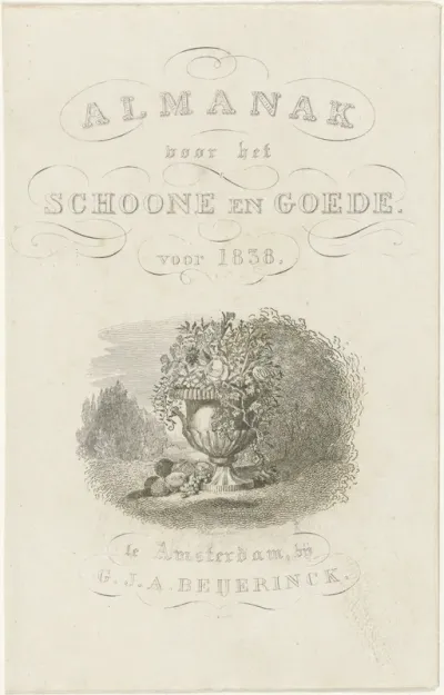 Titelpagina voor de Almanak voor het Schoone en Goede, 1838