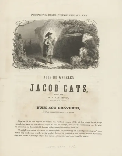 Titelpagina voor de prospectus van alle wercken van Jacob Cats