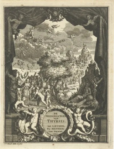 Titelpagina voor De Veldgezangen van Thyrsis, van Willem Mylius, Leiden, 1705