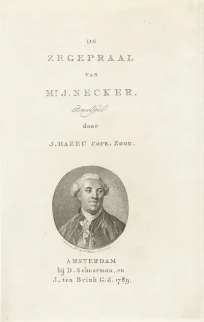 Titelpagina voor De zegepraal van Mr. J. Necker, Amsterdam, 1789
