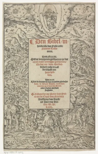Titelpagina voor: Den Bijbel inhoudende dat Oude ende Nieuwe Testament, 1579