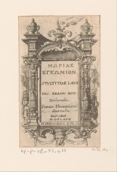 Titelpagina voor: Desiderius Erasmus, Morias Enkomion (...), 1676
