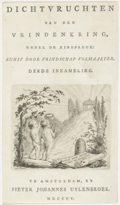 Titelpagina voor: Dichtvruchten van den Vrindenkring onder de zinspreuk: Kunst door vrindschap volmaakter. Derde inzameling, 1805