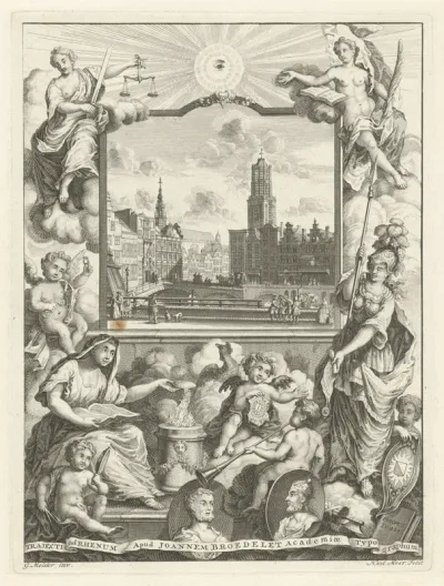 Titelpagina voor: E. de Vries, Dissertatio juridica, de jure naturali ac gentium, seu duobus prioribus juris fontibus, 1745