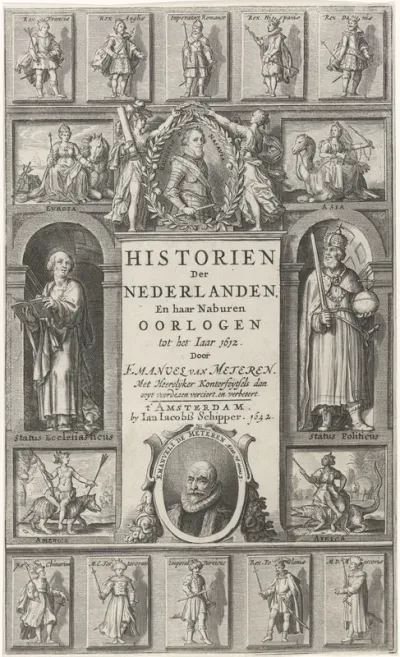 Titelpagina voor: E. van Meteren, Historiën der Nederlanden en haar naburen oorlogen, 1652
