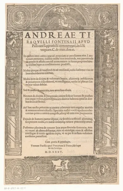 Titelpagina voor een publicatie van André Tiraqueau