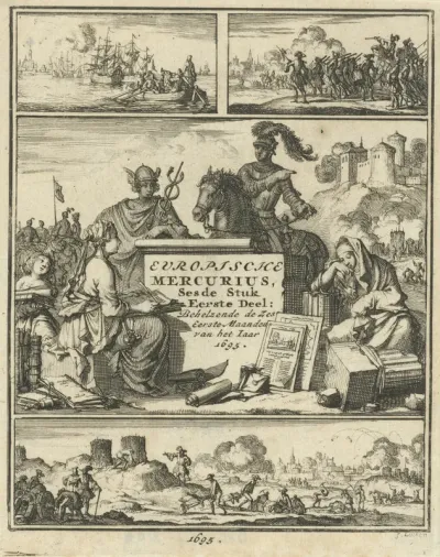 Titelpagina voor: Europische Mercurius, Sesde Stuk, Eerste Deel: Behelzende de ses Eerste Maenden van het Jaer 1695
