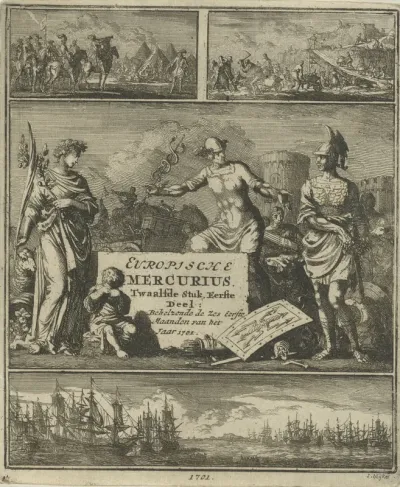 Titelpagina voor: Europische Mercurius, Twaalfde Stuk, Eerste Deel: Behelzende de ses Eerste Maenden van het Jaer 1701