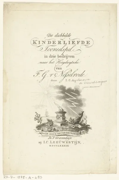 Titelpagina voor F.G. van Nesselrode, De dubbele kinderliefde Tooneelspel, 'sGravenhage, 1789