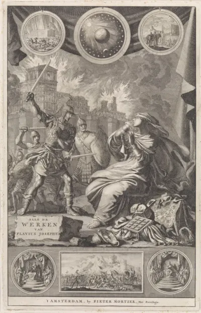 Titelpagina voor: F. Josephus, Alle de Werken, 2 delen. Amsterdam: Pieter Mortier, 1704