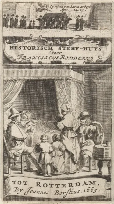 Titelpagina voor: F. Ridderus, Historisch sterf-huys, 1665.