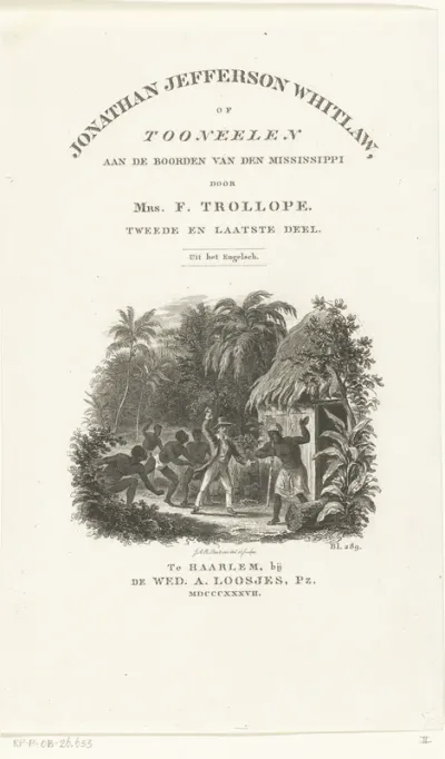 Titelpagina voor: F. Trollope, Jonathan Jefferson Whitlaw, of tooneelen aan de boorden van den Mississippi, Haarlem 1837