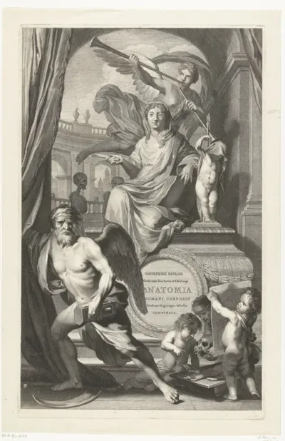 Titelpagina voor G. Bidloo, Anatomia hvmani corporis. Amsterdam, 1685