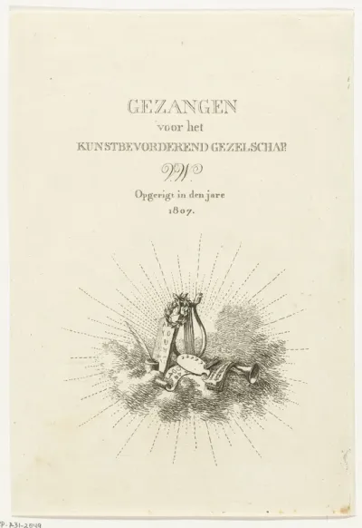 Titelpagina voor: Gezangen voor het Kunstbevorderend Gezelschap V.W. opgerigt in den jare 1807