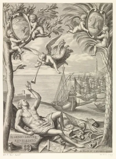 Titelpagina voor Giovanni Bernardo Veneroso, Il genio ligure risvegliato, Genova, 1650