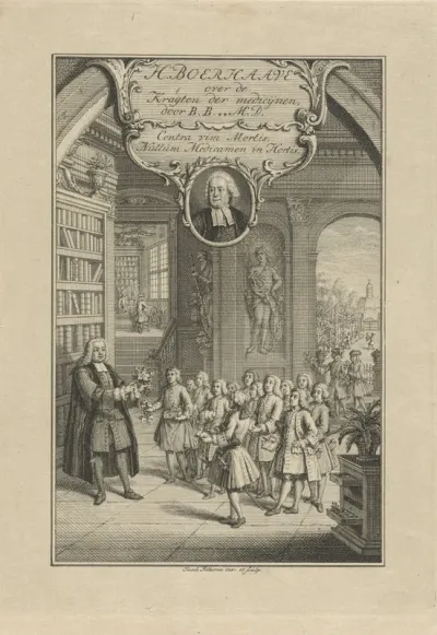 Titelpagina voor: H. Boerhaave, Verhandeling over de kragten der medicijnen, 1756