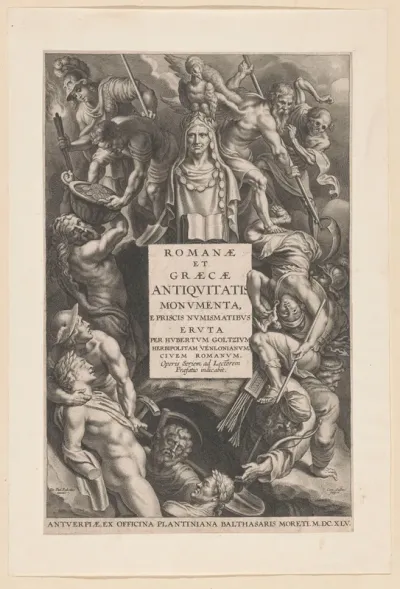 Titelpagina voor: H. Goltzius, Romanae et Graecae antiquitatis monumenta, Antwerpen: 1645