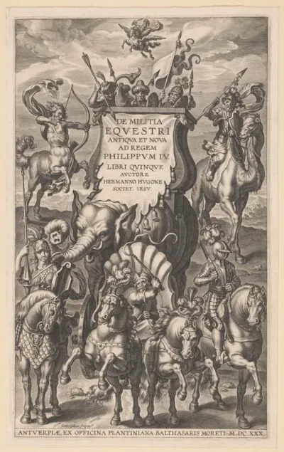 Titelpagina voor: H. Hugo, De militia equestri antiqua et nova ad regem Philippum IV, Antwerpen, 1630