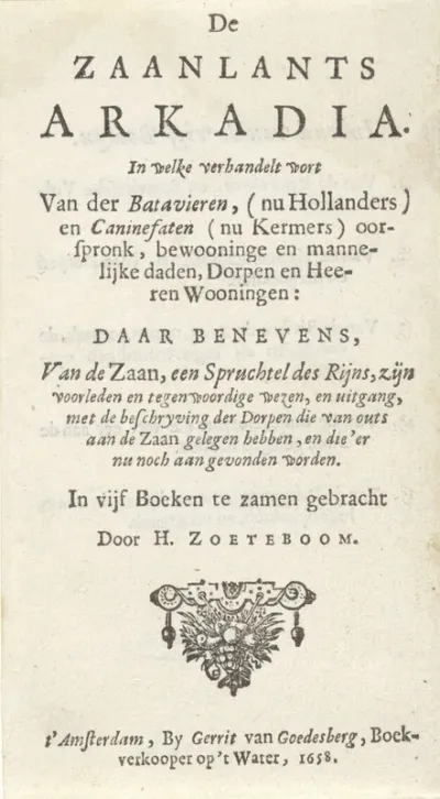 Titelpagina voor: H.J. Soeteboom, De Zaanlants Arkadia, 1658
