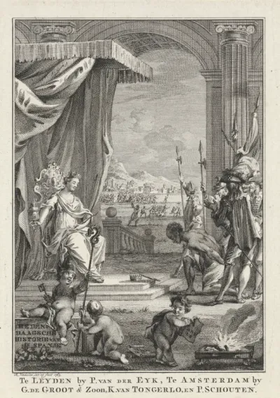 Titelpagina voor: 'Hedendaagsche Historie van Spanje, deel 2', 1765