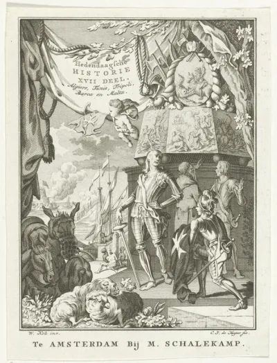 Titelpagina voor: Hedendaagsche historie XVII deel. Algiers, Tunis, Tripoli, Barca en Malta, 1786