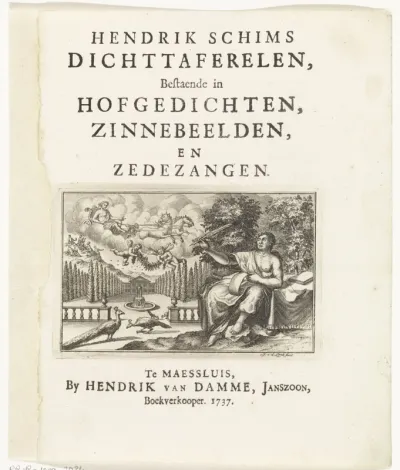 Titelpagina voor: Hendrik Schim, Dichttaferelen, bestaende in hofgedichten, zinnebeelden, en zedezangen, 1747