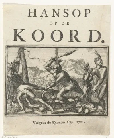 Titelpagina voor het pamflet: Hansop op de Koord, 1701