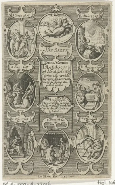 Titelpagina voor: Het seste deel vande Tragische oft klaechlijcke historien, 1613