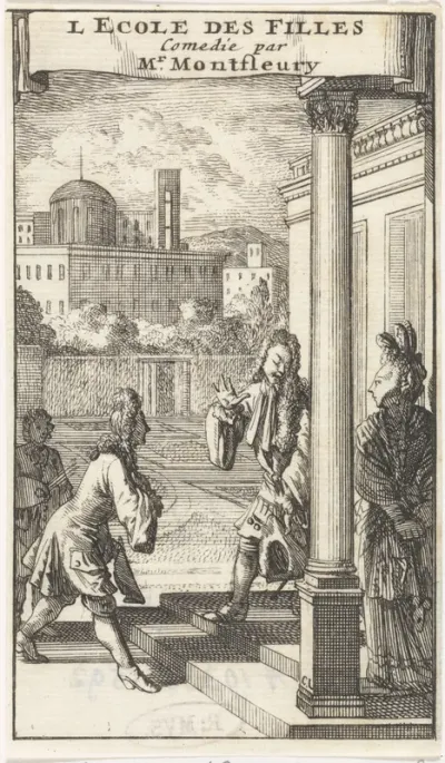 Titelpagina voor het toneelstuk L'Ecole des Filles' van A.J. Montfleury, 1698