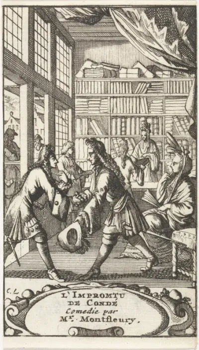 Titelpagina voor het toneelstuk 'L'Impromtu de Condé' van A.J. Montfleury, 1698