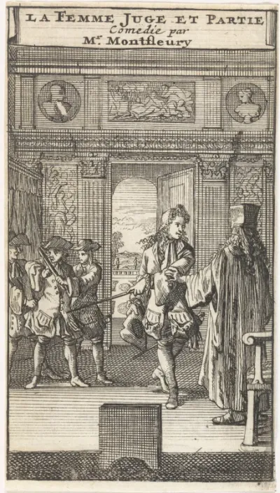Titelpagina voor het toneelstuk 'La Femme Juge et Partie' van A.J. Montfleury, 1698