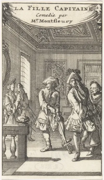 Titelpagina voor het toneelstuk 'La Fille Capitaine' van A.J. Montfleury, 1698