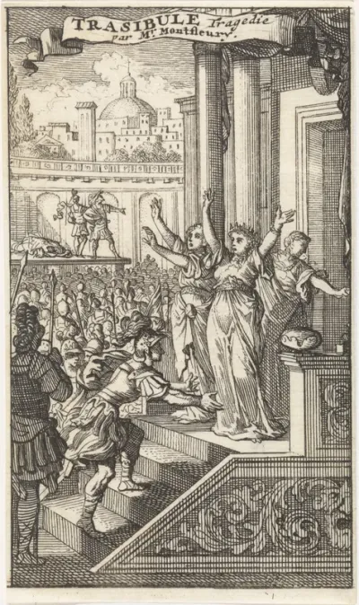 Titelpagina voor het toneelstuk 'Trasibule' van A.J. Montfleury, 1698