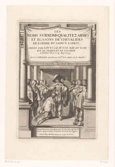 Titelpagina voor: Hozier, Pierre d'. Les noms surnoms qualitez armes et blasons des chevaliers de l'Ordre du Sainct Esprit (...), 1634